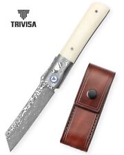 Trivisa Hydrus-02 Handmade Higonokami Folding Knife Bone Handle Damascus Plain  picture