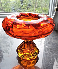 Vtg MCM Viking Glass Persimmon Amberina Orange Red Pedestal Bowl Vase 4.75