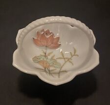 Vintage Small Porcelain Lotus Flowers Trinket Basket Dish with Handle Japan picture