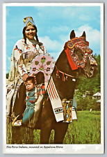 Postcard Native American Nez Perse Indian Woman with Baby on Appaloosa Horse A11 picture