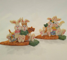 Vintage Easter Bunny Figurines Bunnies on Carrots Set of 2 Happy Easter Rabbits picture
