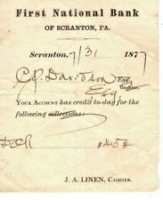 1877 - FIRST NATIONAL BANK OF  - SCRANTON PA  - CASHIER RECEIPT  picture