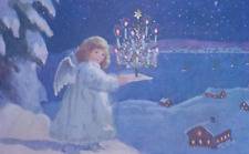 1910s Fantasy Angel Tree Candles Snow Antique Vintage Christmas Postcard German picture