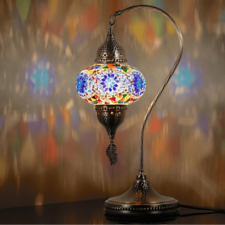 DEMMEX Turkish Moroccan Handmade Colorful Mosaic Gooseneck Table Bedside Lamp picture