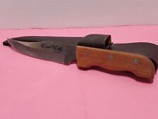 Vintage Lone Wolf 1087 SF Japan Wood Hanble Hunting Knife W/ Leather Sheath picture