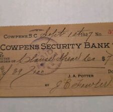 Ephemera Lot Of 3 1927 Checks Cowpens Security Bank #573-575 HistoricCowpens,SC  picture