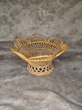Vintage Woven French Rattan  Basket Open Floral Pattern Small picture