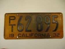 1932 California license plate PT 62 895 Ford Chevy Dodge picture
