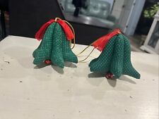 Hand Crafted Quilted Stuffed Christmas Bell Ornaments 2 Handmade Jingle picture