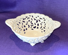 White, Creamy White, Small Handled Reticulated Cutout Pierced Bowl 6”x 2.75