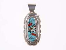 Large Native American Sterling Multi-stone channel inlay pendant picture