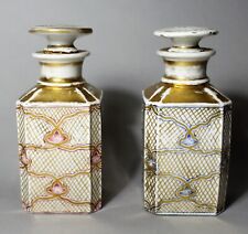 Pr Hand Painted& Gilded Italian Porcelain Decanters (1 Fine &1 As Is) Dated 1847 picture