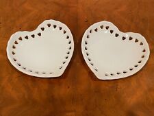 2 Vintage White Fine Porcelain Heart Shaped Dishes picture