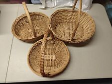 Vintage Woven Rattan Brown Oval Wicker Storage Basket With Handle picture
