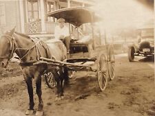 Antique Photo Man in Horse & Buggy Old Car Behind Him  picture
