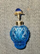 Vintage Blue Glass Irice Perfume Bottle Atomizer Art Decor Mcm Display  picture