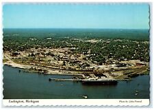c1970's Aerial View Of Ludington Michigan MI, Natural Habor Vintage Postcard picture