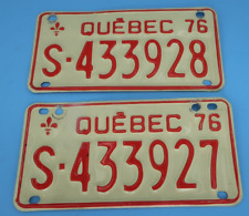 2 Ski-Doo Snowmobile License Plate QUEBEC vintage 1976 76 Red Following Number picture