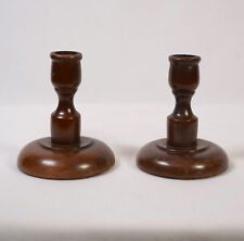 Wooden Candle Holder Pair MCM Classic Brown Candlestick Vintage Gothic 1960s picture