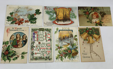 LOT of 7 1907 & 1908 Antique  Embossed Postcards A MERRY CHRISTMAS Holiday picture