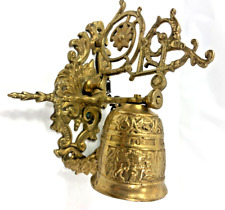 Vintage Brass Wall Mount Hanging Monastery Door Porch Bell w/ Pull Chain picture