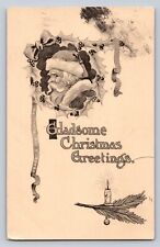 c1915 Santa Claus Candles Holly Peace Good Will Christmas P606 picture