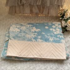 #1 Vintage Hanae Mori cream baby blue thin Artsy leafs TWIN? flat sheet 65