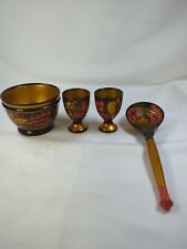 Set 4 Khokhloma Russian Traditional Wooden Hand painted Egg Holders bowl spoon  picture