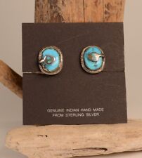 Zuni Sterling Silver and Turquoise Clip Earrings with Silver Snake Eyes Effie C picture