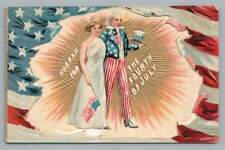 Uncle Sam & Miss Columbia ~ Antique Independence Day July 4 Postcard 1910s picture