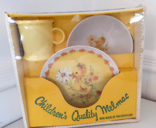 Vintage Miramar of CA. Childrens Melmac Dinner Set 3 Pc. Yellow Ducklings NEW picture