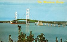 Postcard MI Mackinac Straits Bridge Michigan 1964 Chrome Vintage PC f7401 picture