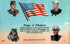 VINTAGE POSTCARD PLEDGE OF ALLEGIANCE GUARDIANS OF OUR NATION FRESH LINEN 1944 picture