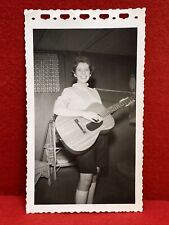 1900s 1950s Young Lady Guitar @ Basement Party Original Vintage Rare OOAK Photo picture