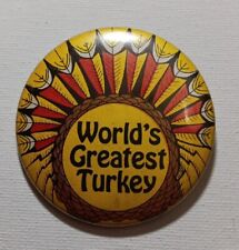 Russ Berrie 1980 Worlds Greatest Turkey Button Pin Pinback Lapel Hat Vest Vtg picture