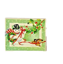 Vintage 50s SNOWMAN FROSTY Puppy Greeting Card picture