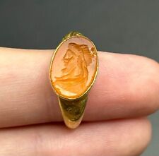 Ancient Sasanian 20k Gold Ring with Carnelian Intaglio Circa 6th Century AD picture