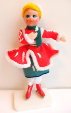 Vintage MCM 50s Japan Christmas Felt Cloth Girl Skater Snow Plastic Face Figure picture