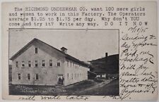 Vintage Postcard Richmond Underwear Company Vermont Employment Ad AA32 picture