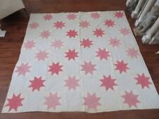 BEAUTIFUL Old Antique QUILT 32 STAR Pattern Hand Stitched PINK WHITE BLUE picture