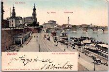 VINTAGE POSTCARD THE TERRACES AT THE DRESDEN WATERFRONT GERMANY MAILED 1906 picture