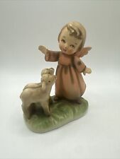 Vtg MCM 1950s Fine A Quality Japan Little Boy Angel Figurine Baby Sheep Lamb picture