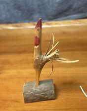 UNIQUE Miniature WOOD ROOSTER on a STICK folk lore hand carved Chicken picture