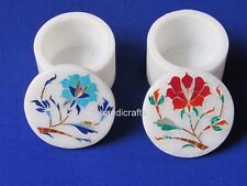 Set of 2 Pieces Marble Pill Box Floral Pattern Inlay Work Trinket Box 2.5 Inches picture