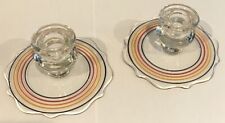 Vintage Anchor Hocking Set Of 2  Glass Banded Rings Candle  Holders picture