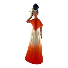 Vtg Mexican Folk Art Clay Woman Statue 15” Orange Traditional Dress Piece Lily picture