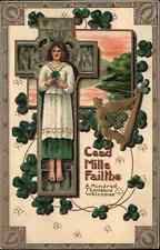St Patrick's Day Young Irish Girl Hundred Thousand Welcomes c1910 Postcard picture