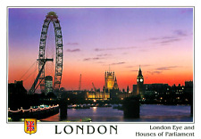 London Eye & Houses of Parliament at Dusk London England Unposted Postcard picture