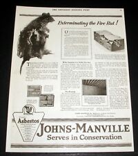 1921 OLD MAGAZINE PRINT AD, JOHNS-MANVILLE ASBESTOS, EXTERMINATING THE FIRE RAT picture