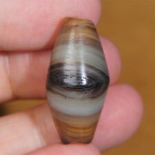 Genuine Natural Banded Agate Old DZI Beads Tibetan Amulet Pendant GZI 30×15 mm picture